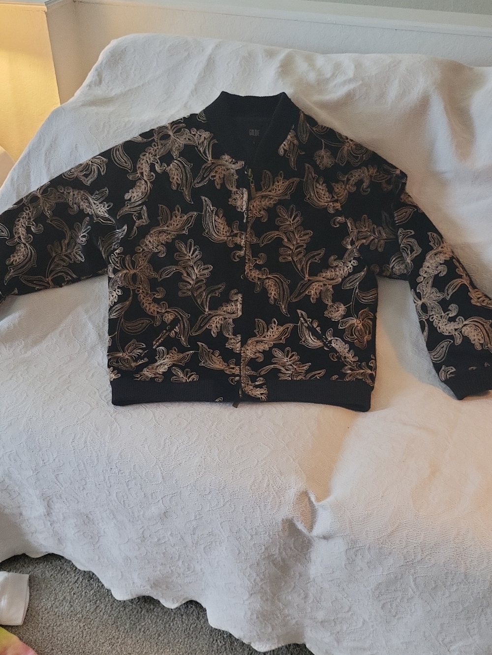 Goldie Black Bomber Jacket with Beige Paisley Design